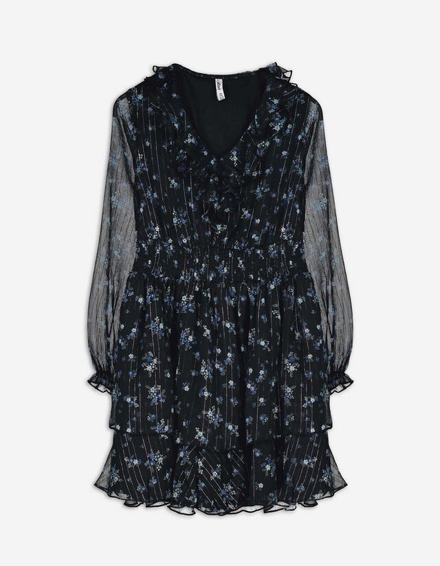 Abito blusato - In chiffon - nero