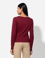 Majica dugih rukava - Ukrasni gumbi - tamno crvena