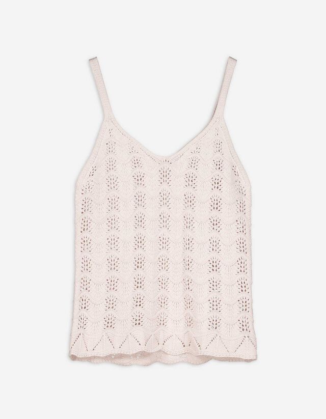 Top tricotat - Tricot perforat - Bej