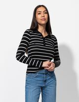 Hossz&uacute; ujj&uacute; felső - Bord&aacute;zott - fekete