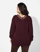 Pulovr - Krajková aplikace - tm. lila