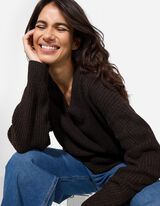 Pulover - Decolteu formă de V - Maro inchis