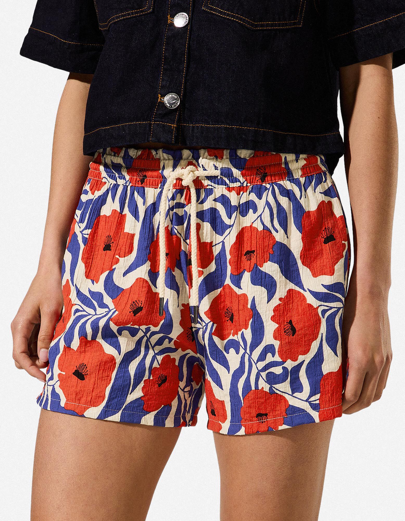 Short - Motif floral - Rouge