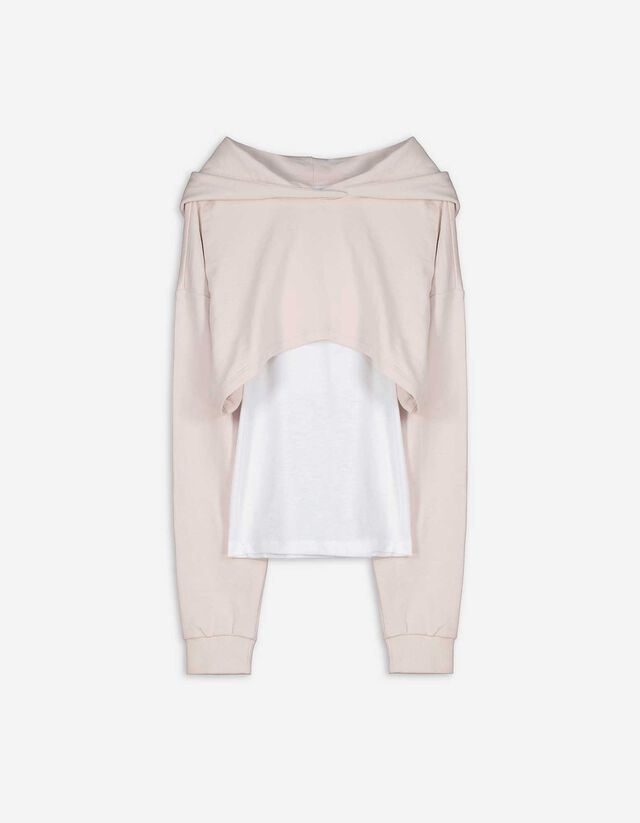 set di felpa corta e top - corto - beige