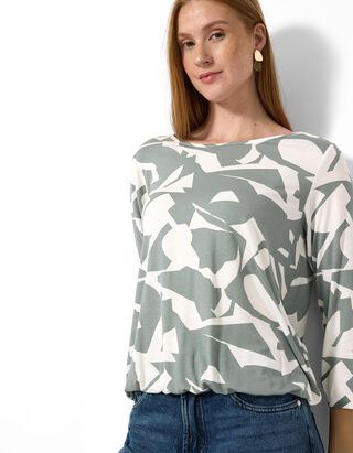 Langarmshirt - Allover-Print - Gr&uuml;n