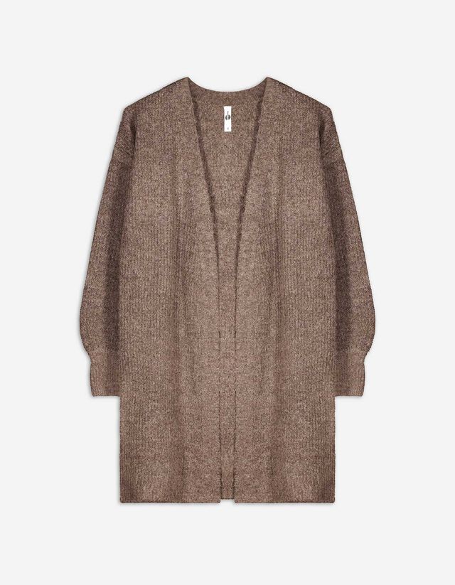 Cardigan lungo - Maglia a coste - marrone chiaro
