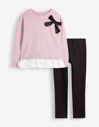Set aus Sweatshirt und Leggings - Schleifenapplikation - Rosa
