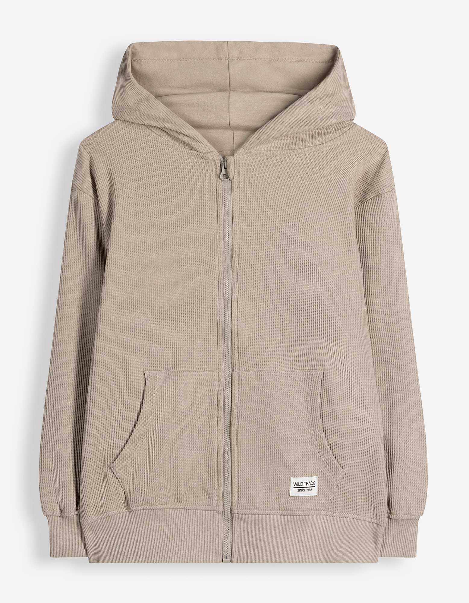 Sweatjacke - Waffelstruktur - Beige