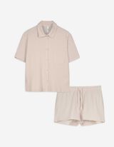 Pyjama Set aus Shirt und Shorts - Musselin - beige