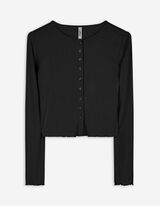 Langarmshirt - Knopfleiste - schwarz