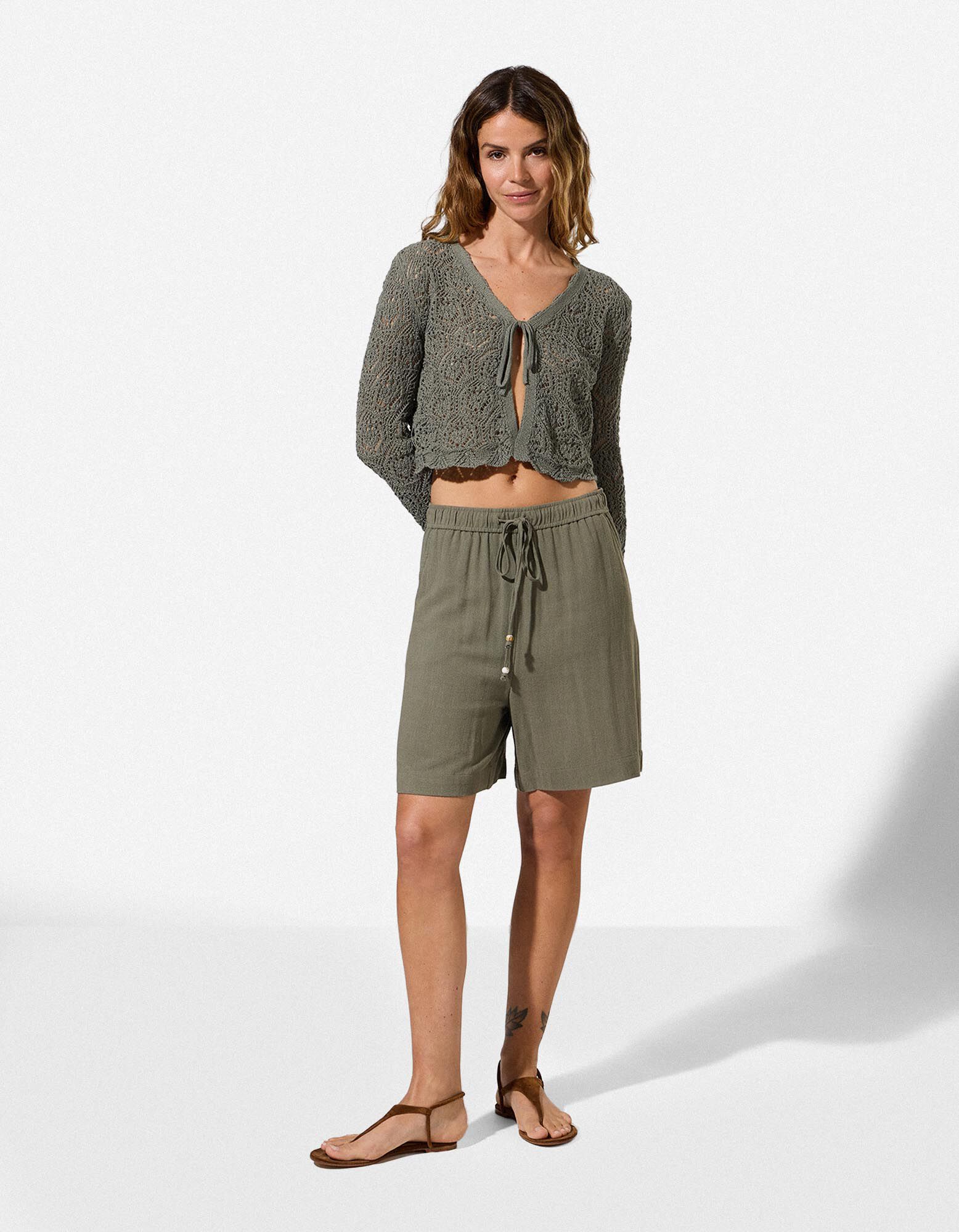 Cardigan - La&ccedil;age - khaki