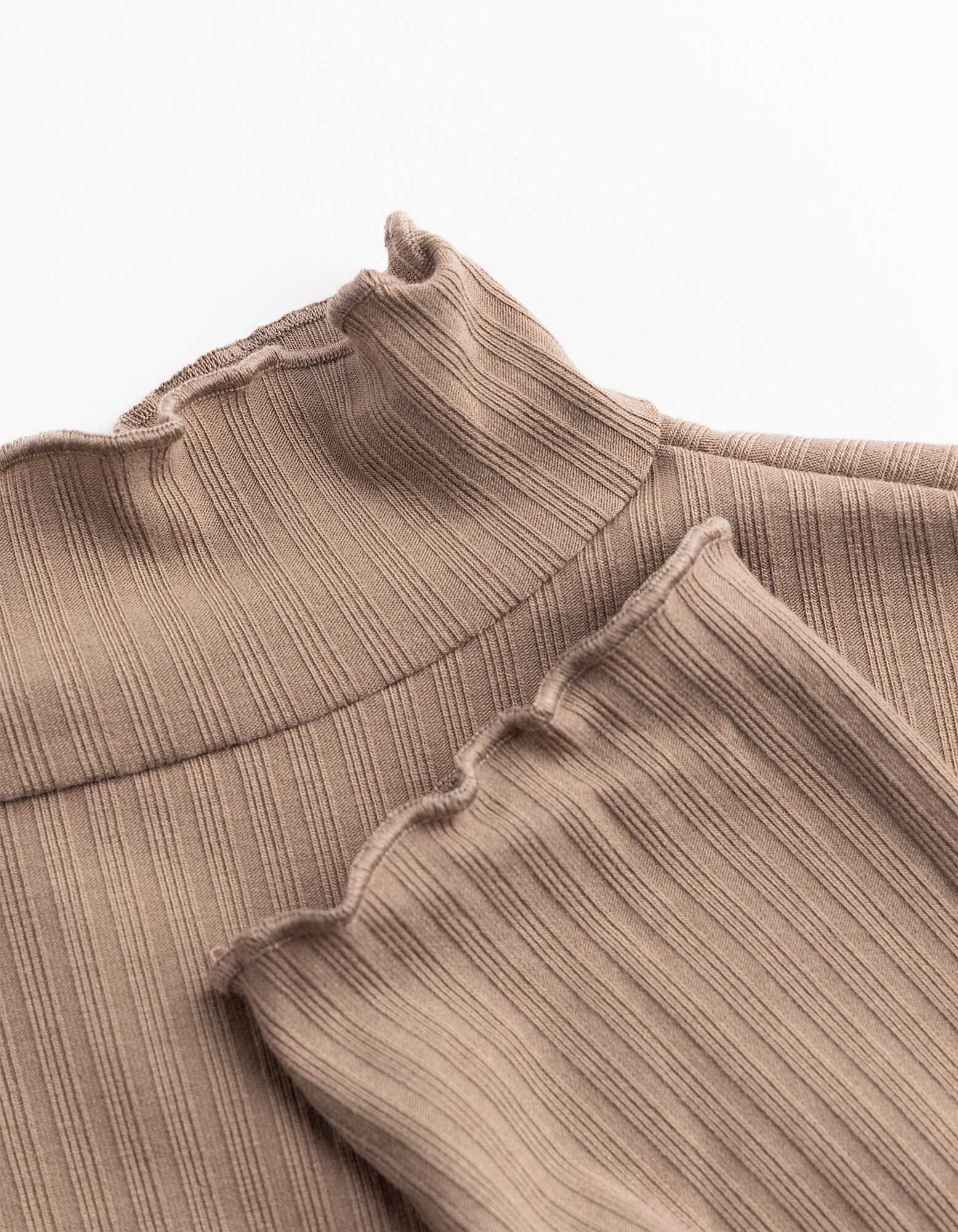 Langarmshirt - Rippenstruktur - Braun