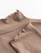 Langarmshirt - Rippenstruktur - Braun