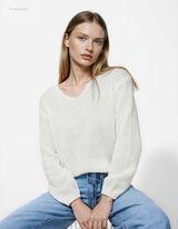 Strickpullover - V-Ausschnitt - wei&szlig;