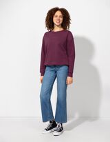 Pulover - Potisk s sporočilom - temno vijolicna