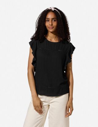 Blusenshirt - einfarbig - Schwarz