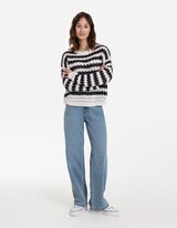 Pulover de tricot - M&acirc;neci de liliac - Albastru inchis