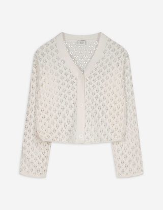 Strickjacke - V-Ausschnitt - weiß