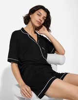 Pyžamový set tričko a kraťase - Viskóza - cierna