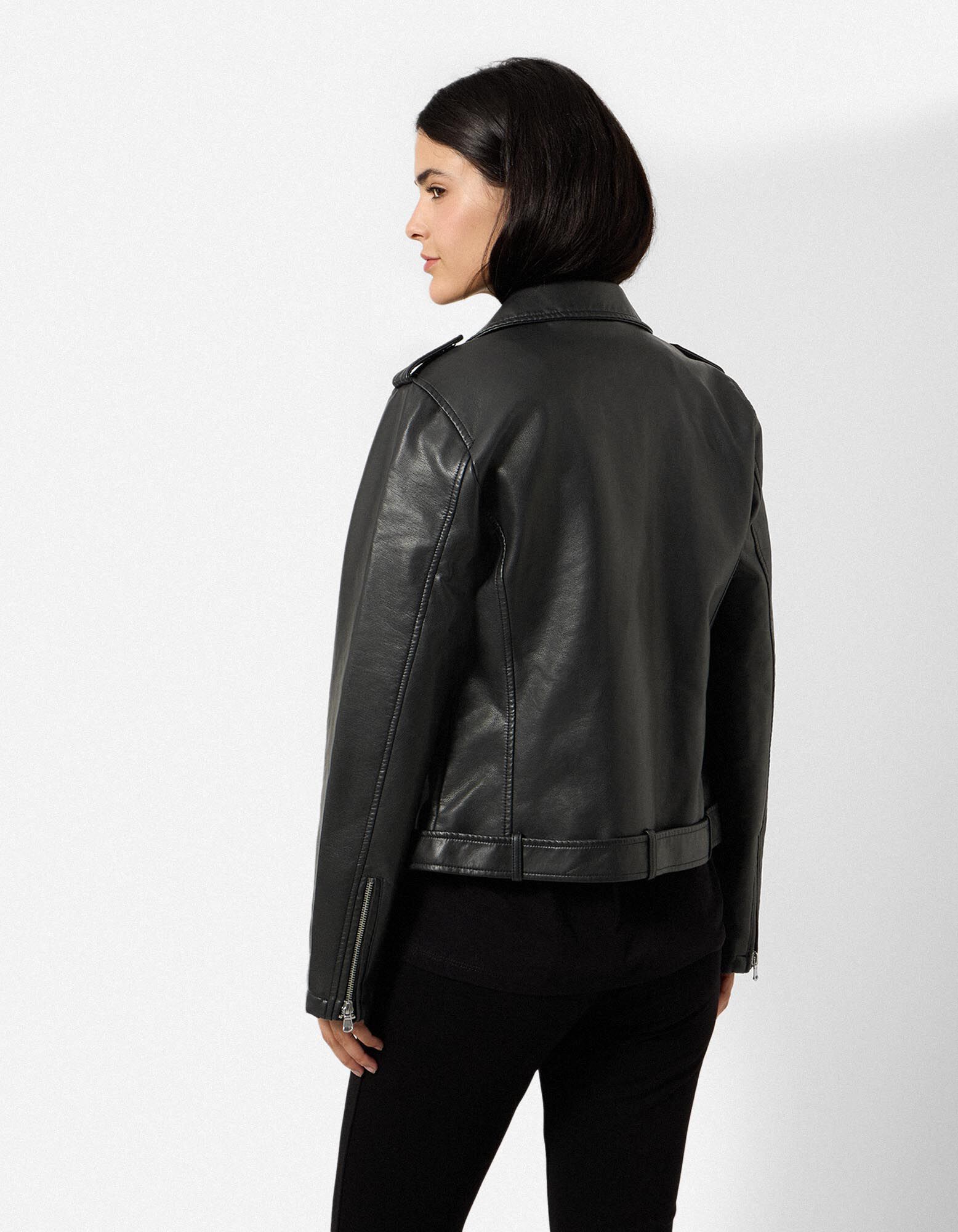 Bikerjacke - Kunstleder - Schwarz