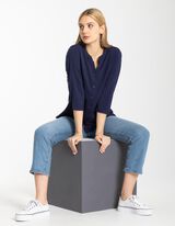 Bluza - V-izrez - tamno-plava