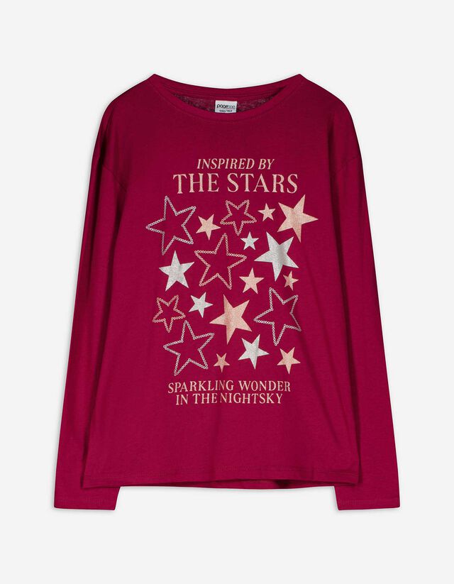 Longsleeve - Glitterprint - donkerrood