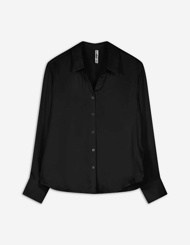 Overhemdblouse - Satijn - zwart