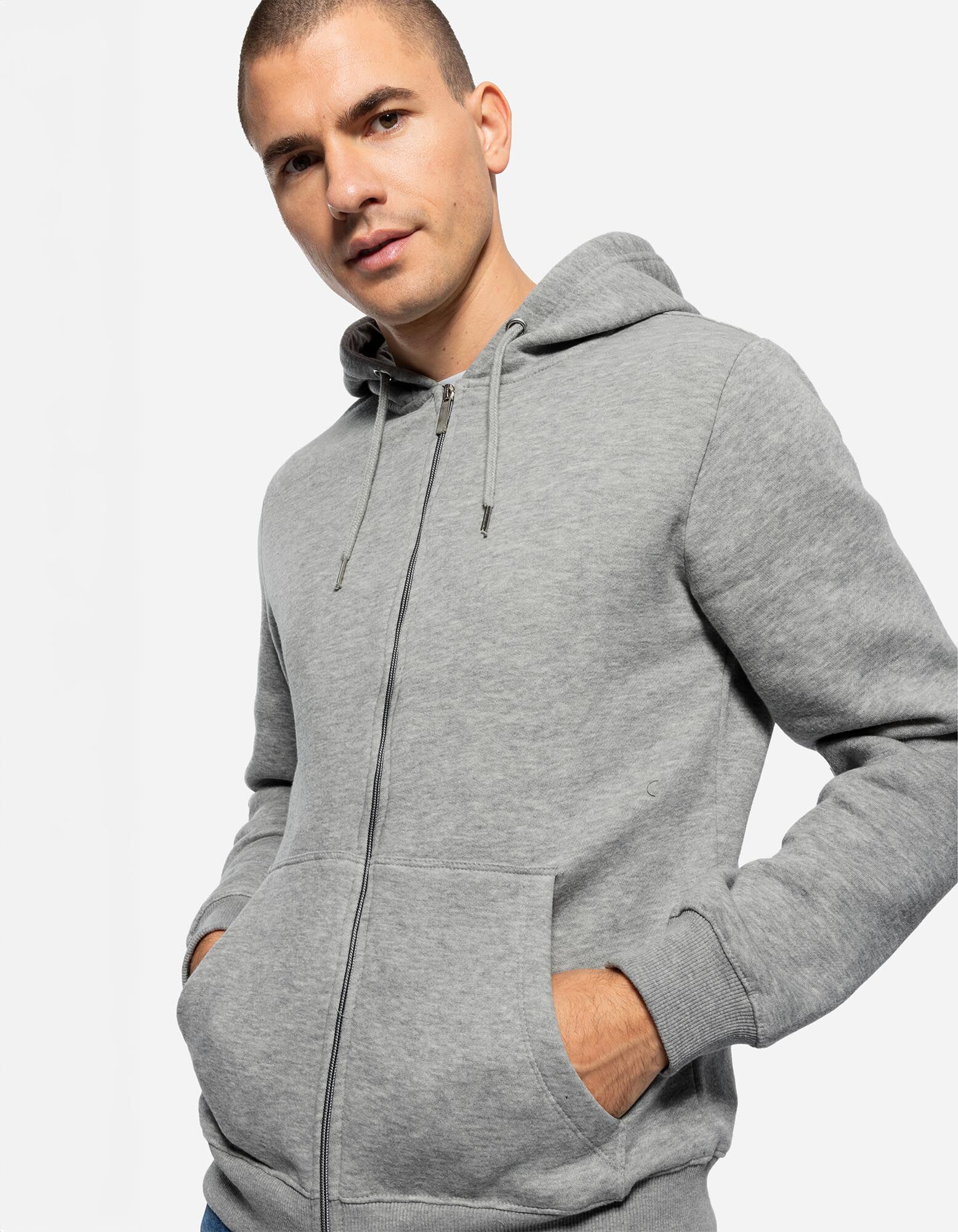 Veste molletonn&eacute;e - Capuche &agrave; cordon - Gris