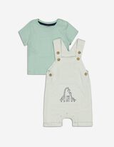 Set alcătuit din bluză și salopetă - Imprimeu - Verde deschis