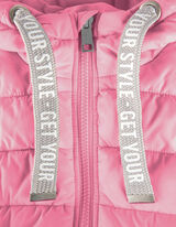 Długa kamizelka - kaptur z troczkiem - rozowy