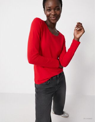 Langarmshirt - Baumwolle - Rot
