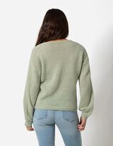 Pleteni pulover - V-izrez - zeleno