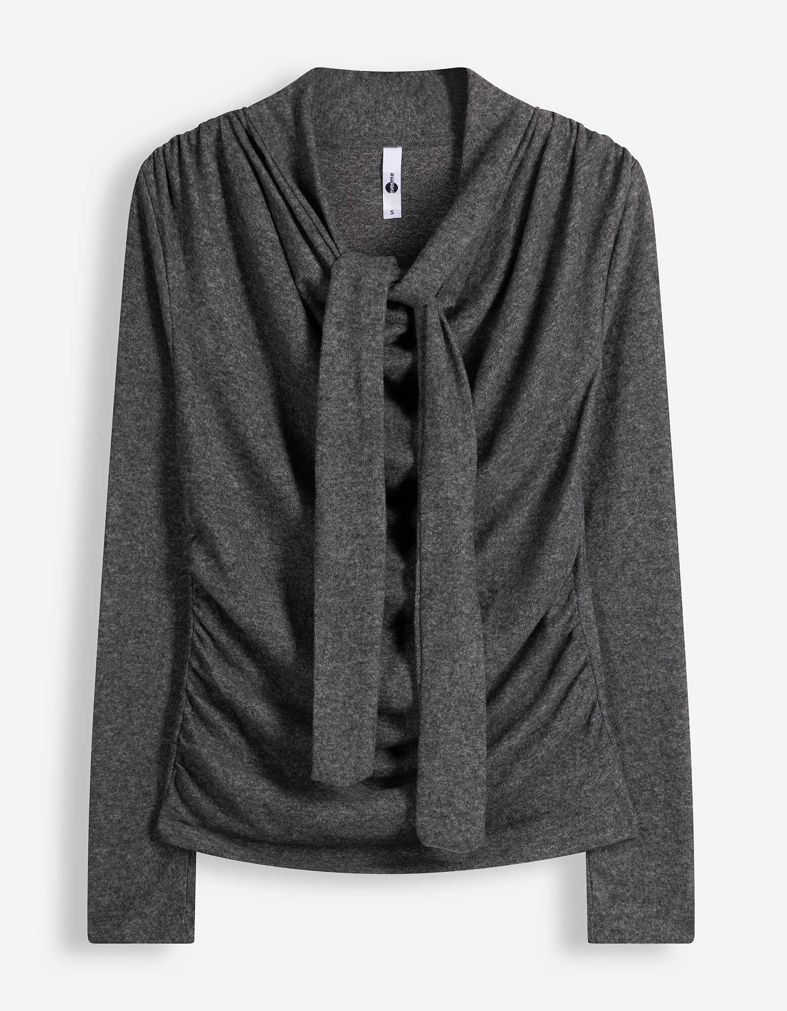 Langarmshirt - Schalkragen - Dunkelgrau
