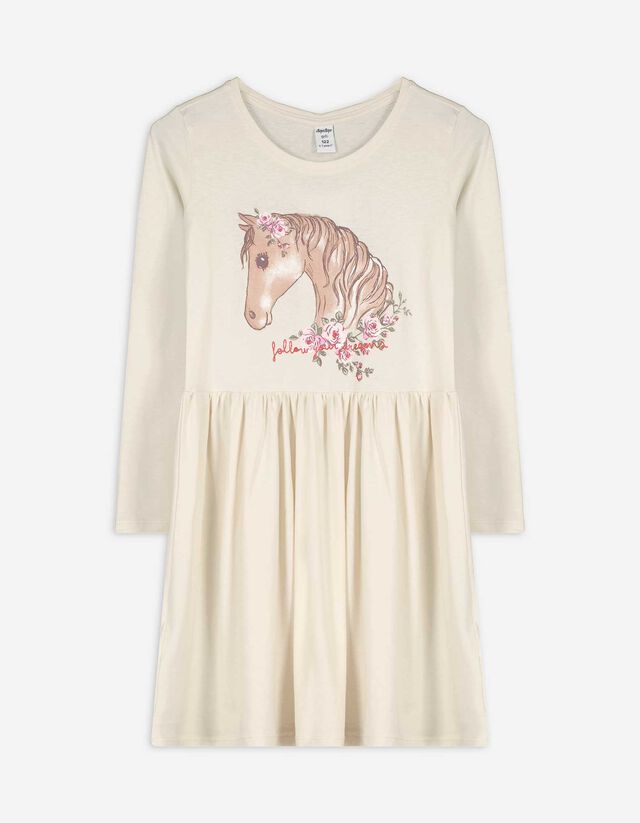 Kleid - Print - beige