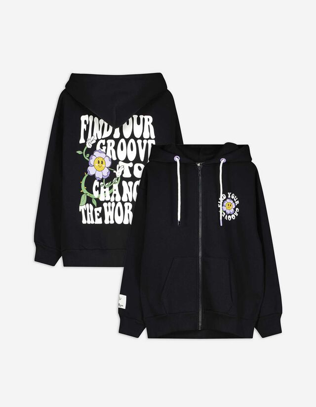Sweatjacke - Rückenprint - schwarz