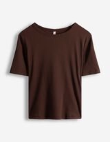 T-Shirt - Rippenstruktur - dunkelbraun