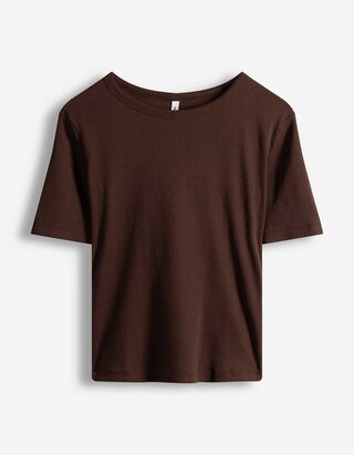 T-Shirt - Rippenstruktur - dunkelbraun