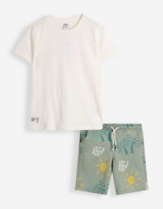 &nbsp;Set aus T-Shirt und Shorts - Allover-Print - wei&szlig;