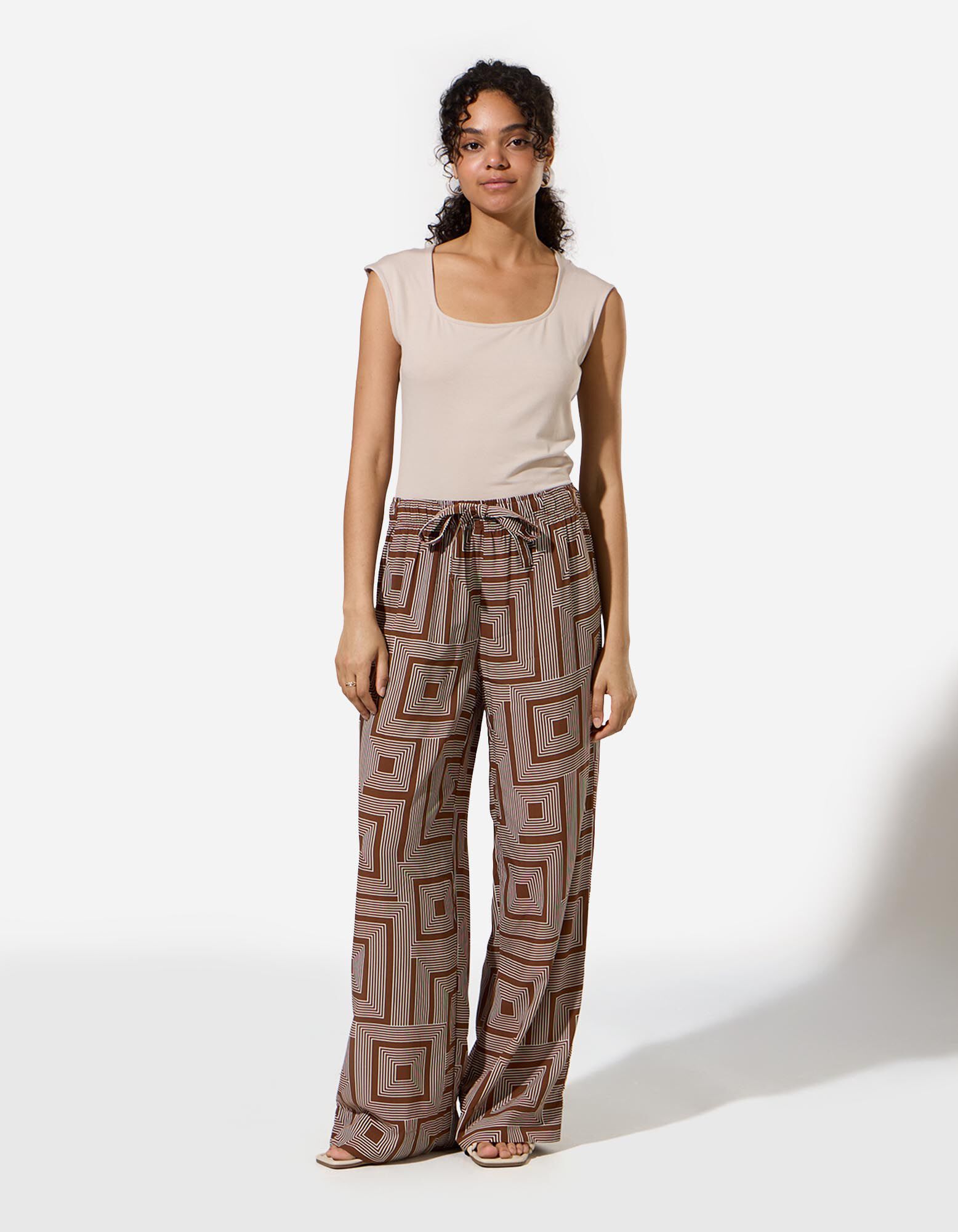 Pantalon palazzo - Viscose - Brun