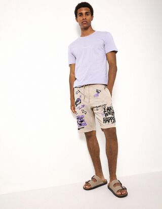 Shorts - Allover-Print - Beige
