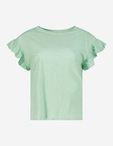 T-shirt - rękawy z falbankami - jasny zielony