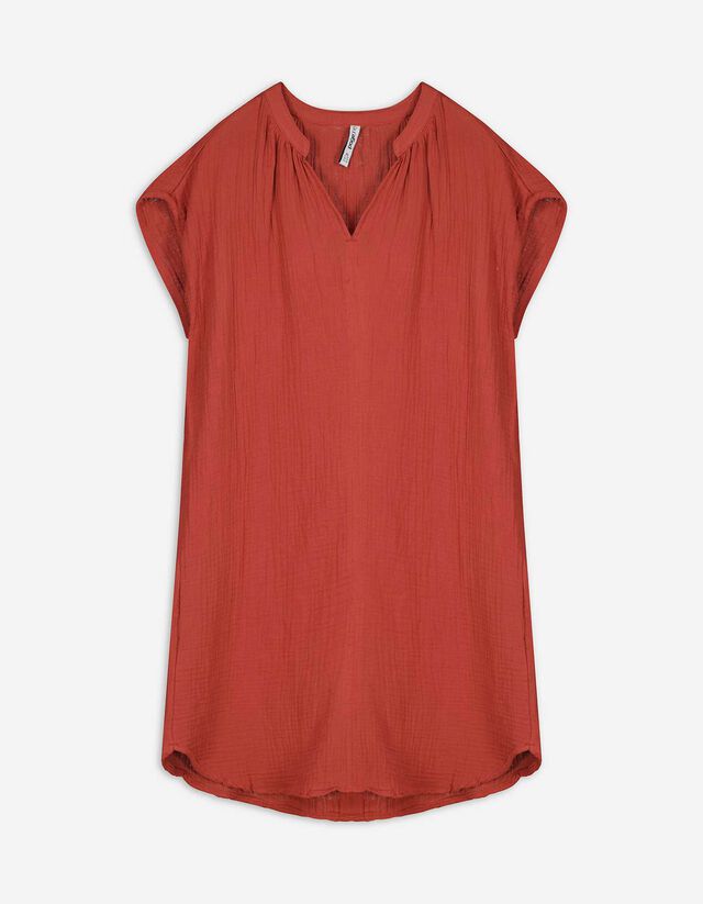 Blusenkleid - Musselin - dunkelrot