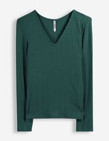 Langarmshirt - V-Ausschnitt - Dunkelgr&uuml;n