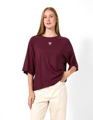 T-Shirt - Stickerei - Dunkelrot