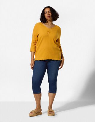 Pantaloni trei sferturi - Bandă elastică &icirc;n talie - Albastru &icirc;nchis