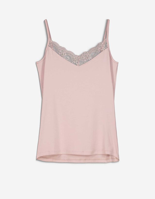 Top - Inserto in pizzo - rosa