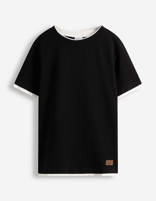 T-Shirt - Double-Layer-Look - Schwarz