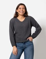Strickpullover - V-Ausschnitt - grau