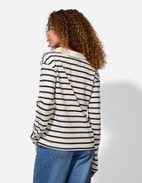 Pololangarmshirt - Streifen - weiß