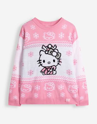 Žebrovan&yacute; pleten&yacute; svetr - Hello Kitty - Světle růžov&aacute;